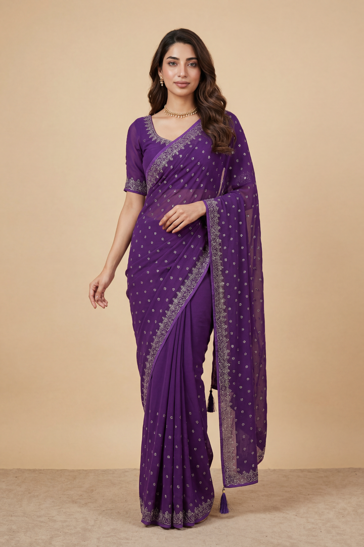 Chinon Saree with Swarovski work.