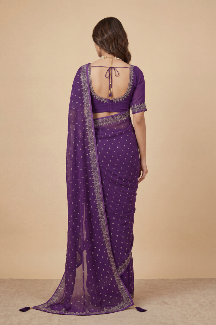 Chinon Saree with Swarovski work.