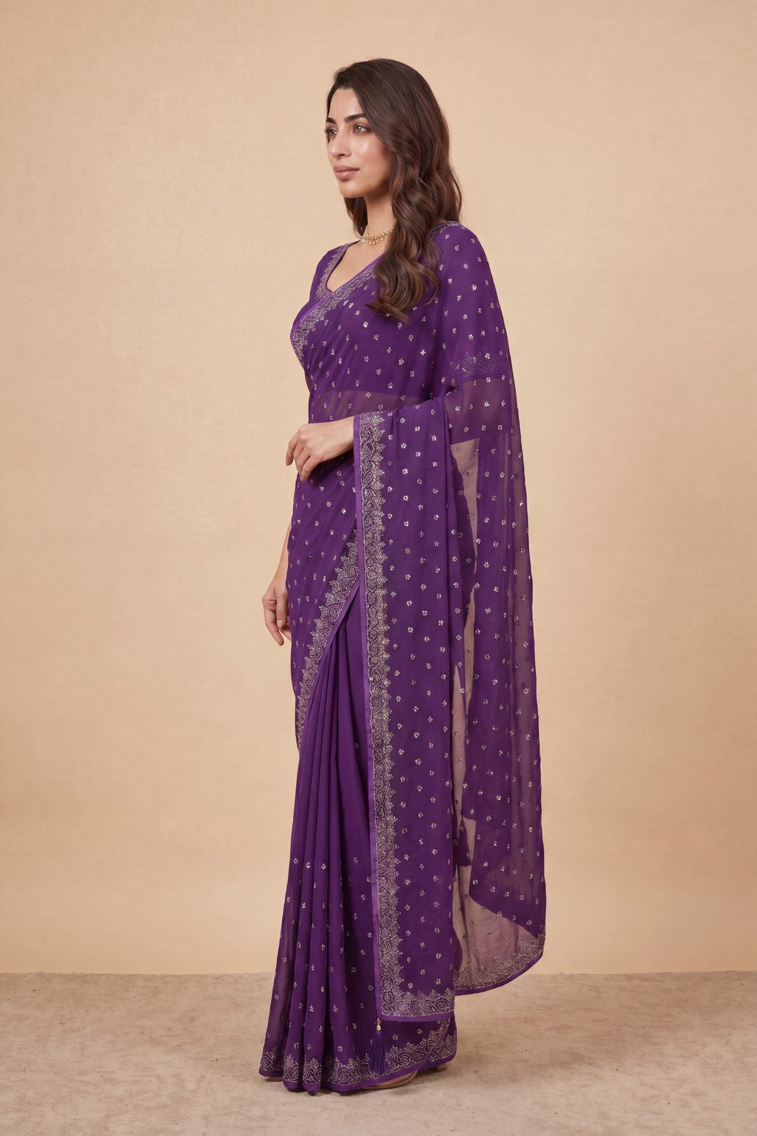 Chinon Saree with Swarovski work.