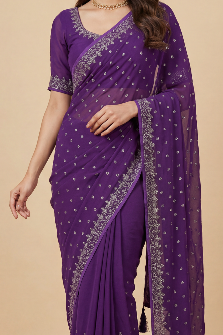 Chinon Saree with Swarovski work.