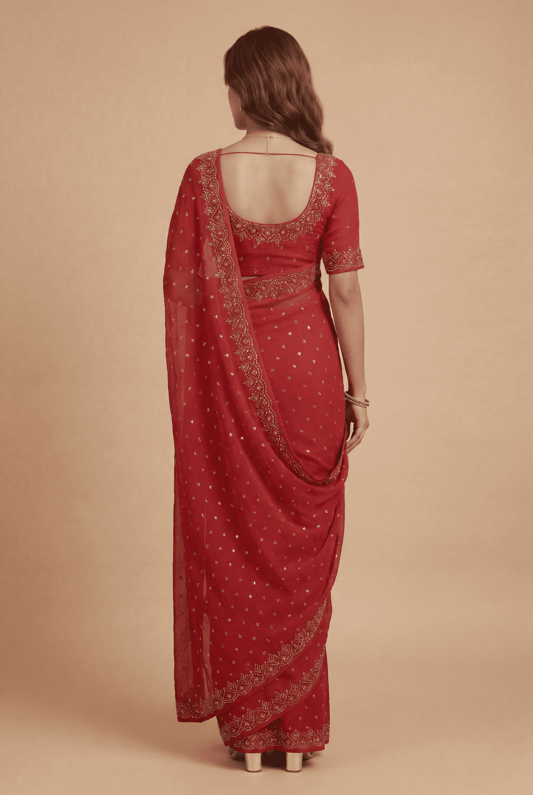 Banarasi Chinon Saree with Swarovski, Zari work.
