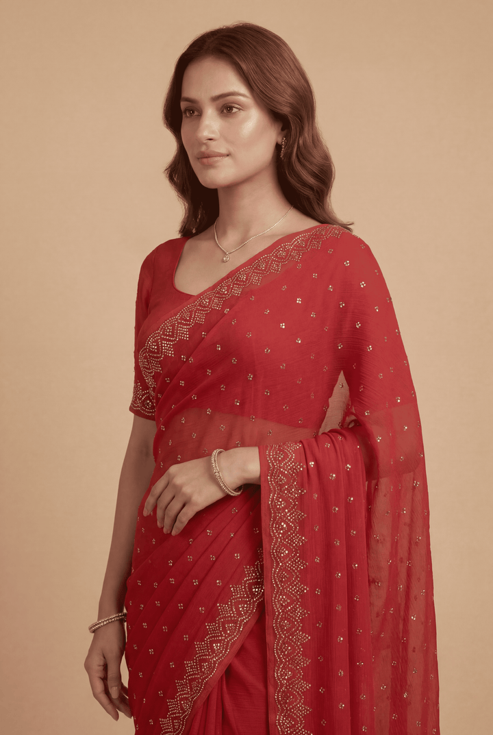 Banarasi Chinon Saree with Swarovski, Zari work.