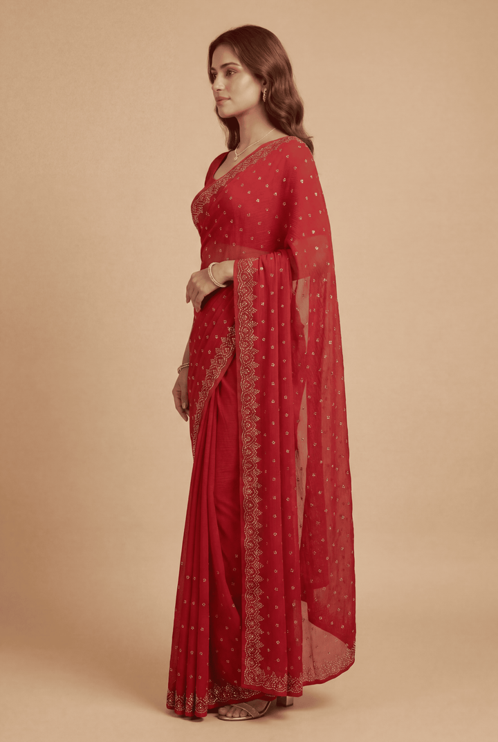 Banarasi Chinon Saree with Swarovski, Zari work.