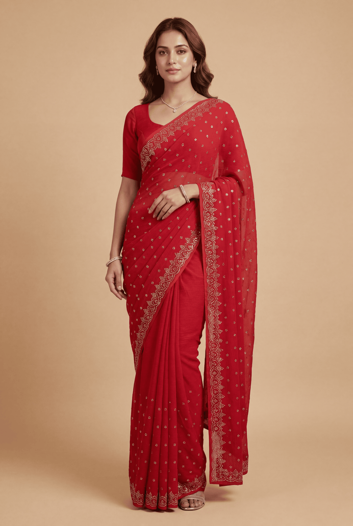 Banarasi Chinon Saree with Swarovski, Zari work.