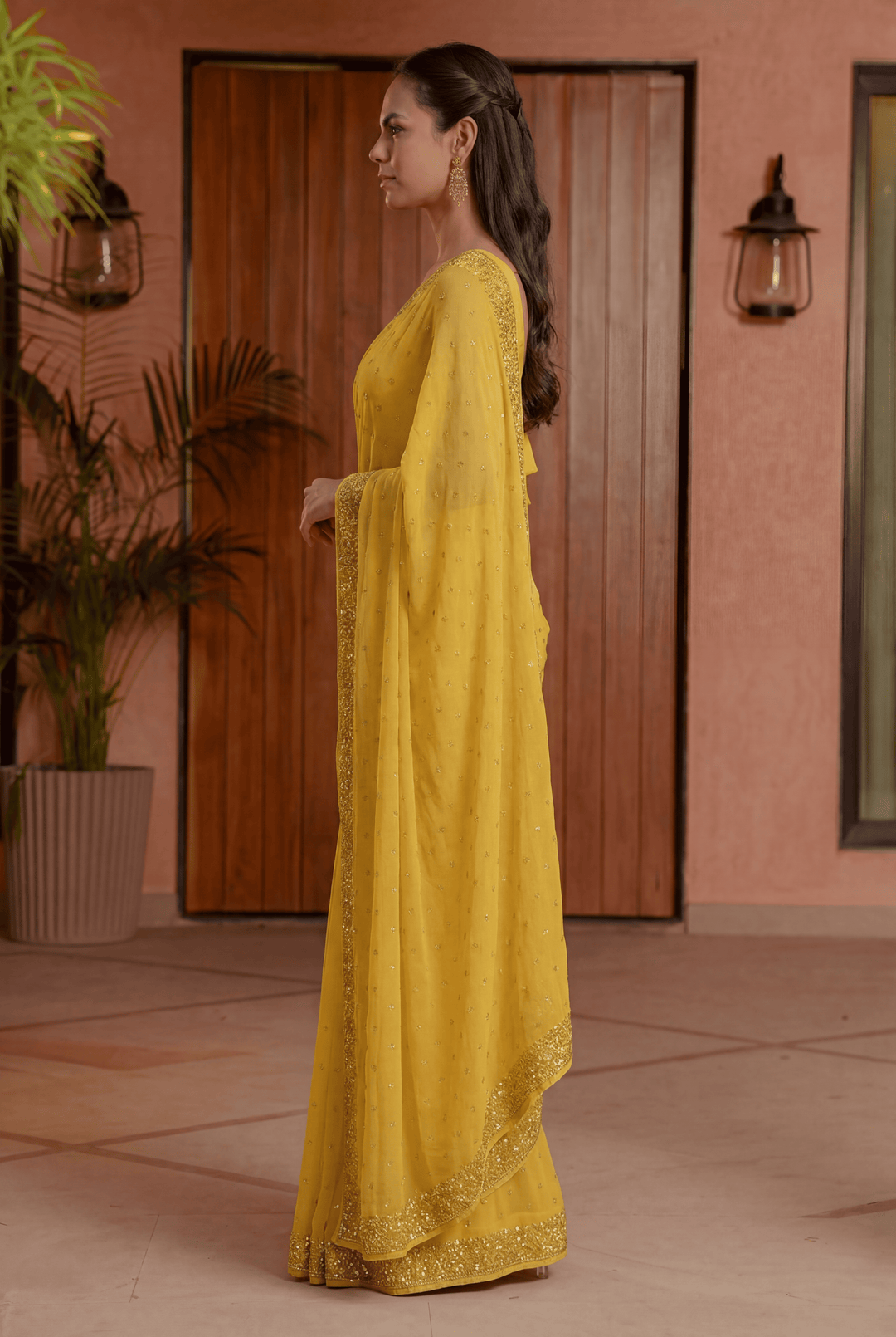 Banarasi Chinon Saree with Swarovski, Zari work.