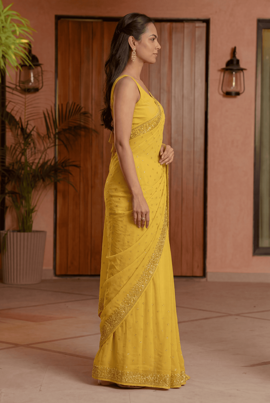 Banarasi Chinon Saree with Swarovski, Zari work.