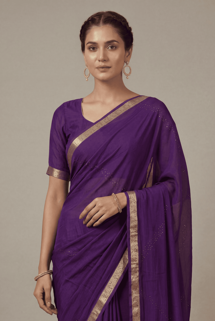 Banarasi Chinon Saree with Swarovski, Zari work.
