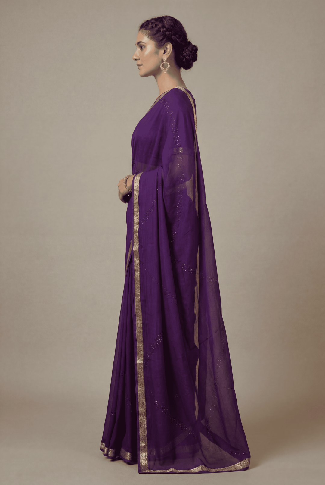 Banarasi Chinon Saree with Swarovski, Zari work.