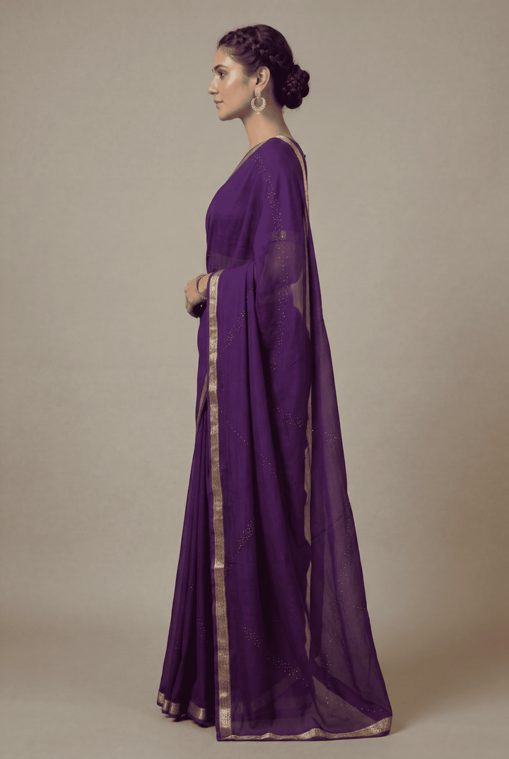 Banarasi Chinon Saree with Swarovski, Zari work.