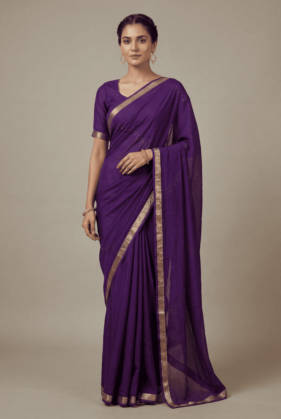 Banarasi Chinon Saree with Swarovski, Zari work.