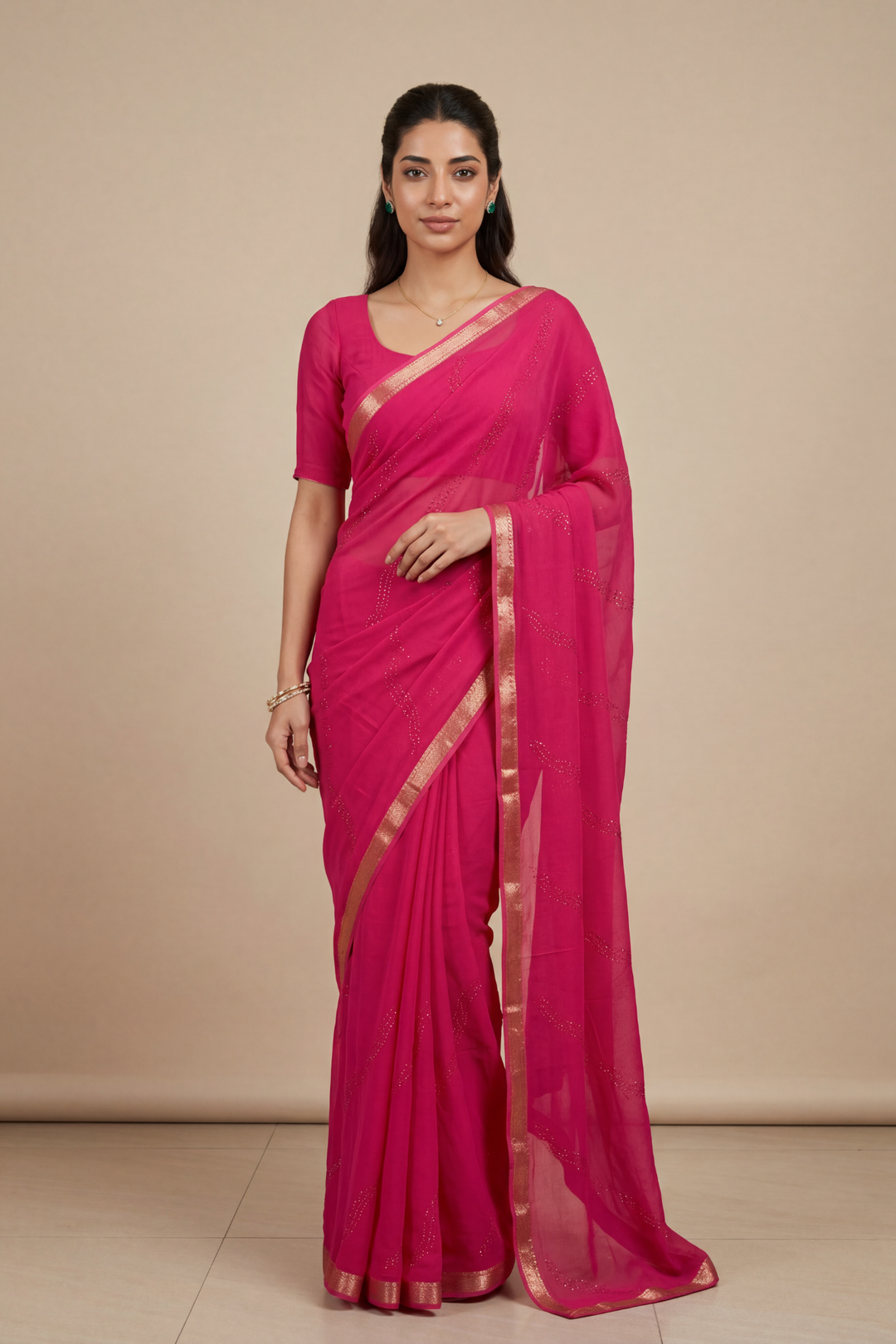Banarasi Chinon Saree with Swarovski, Zari work.
