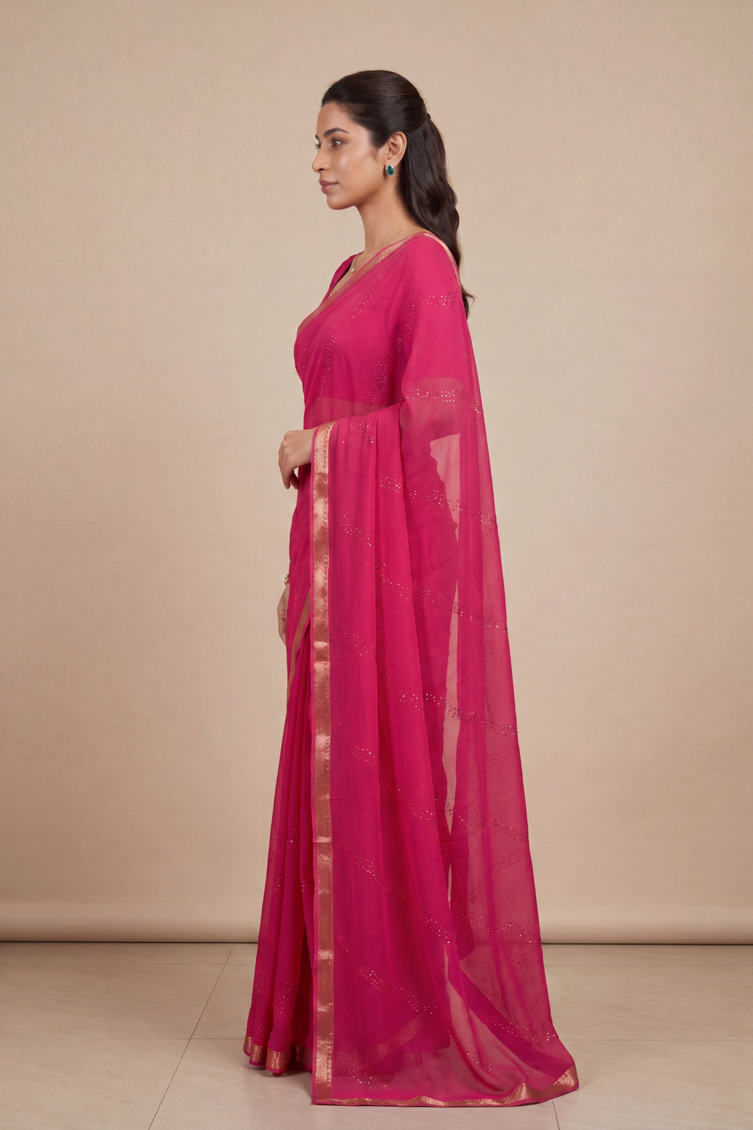 Banarasi Chinon Saree with Swarovski, Zari work.