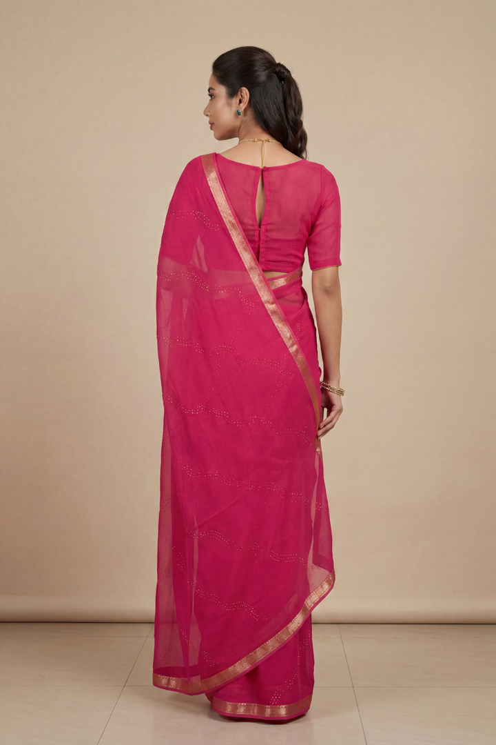 Banarasi Chinon Saree with Swarovski, Zari work.
