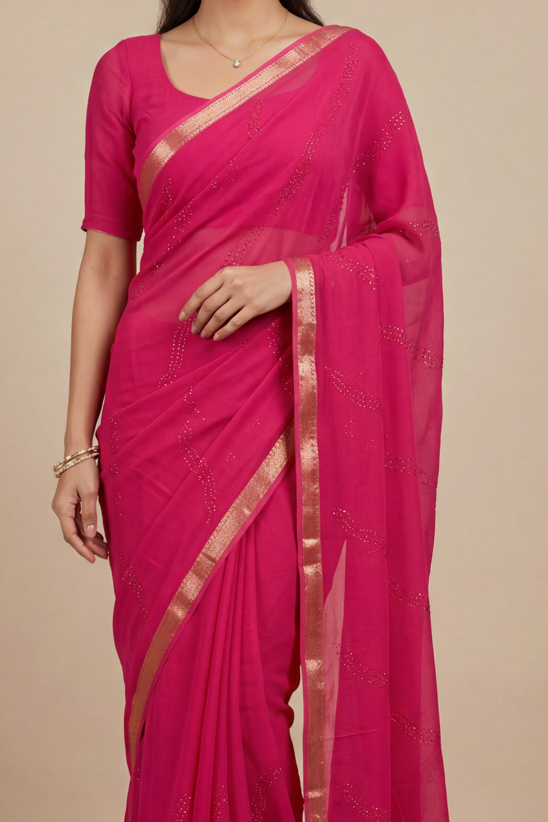 Banarasi Chinon Saree with Swarovski, Zari work.