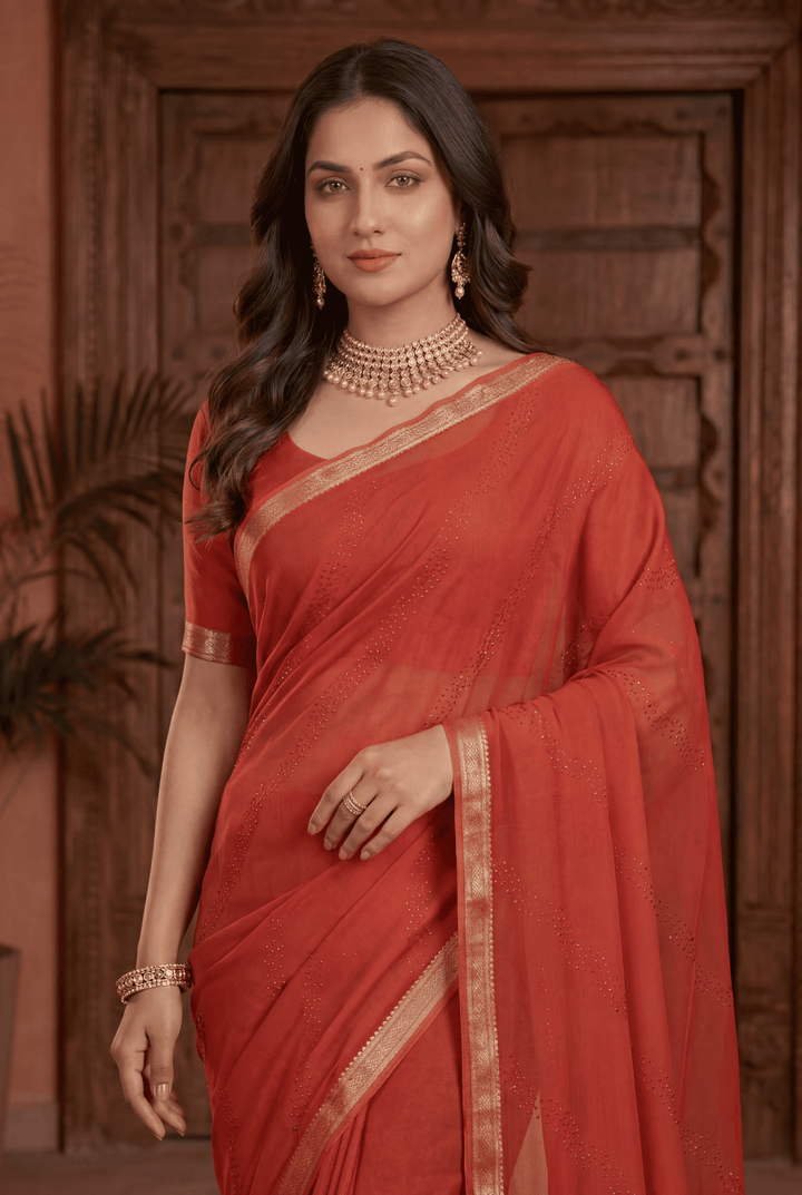 Banarasi Chinon Saree with Swarovski, zari work.