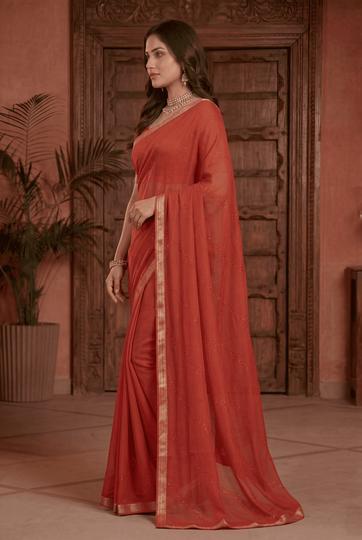 Banarasi Chinon Saree with Swarovski, zari work.