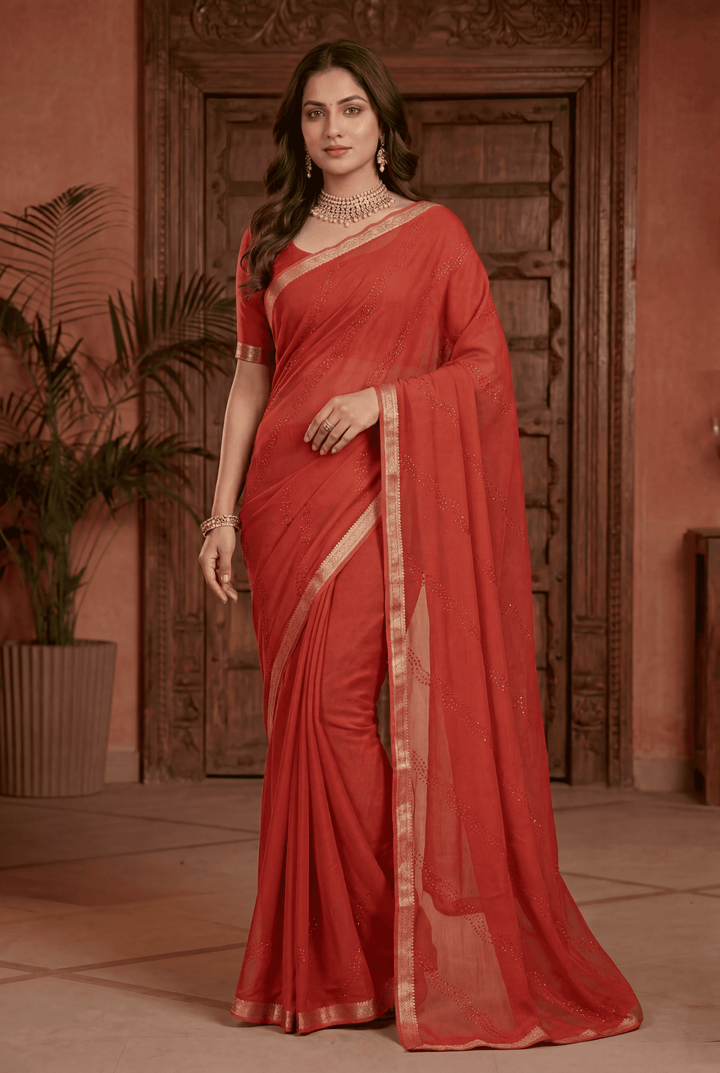 Banarasi Chinon Saree with Swarovski, zari work.