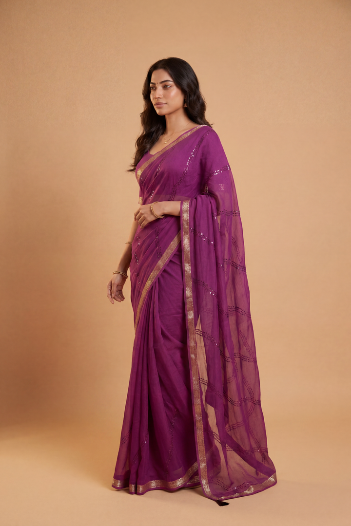 Banarasi Chinon Saree with Swarovski, Zari work.