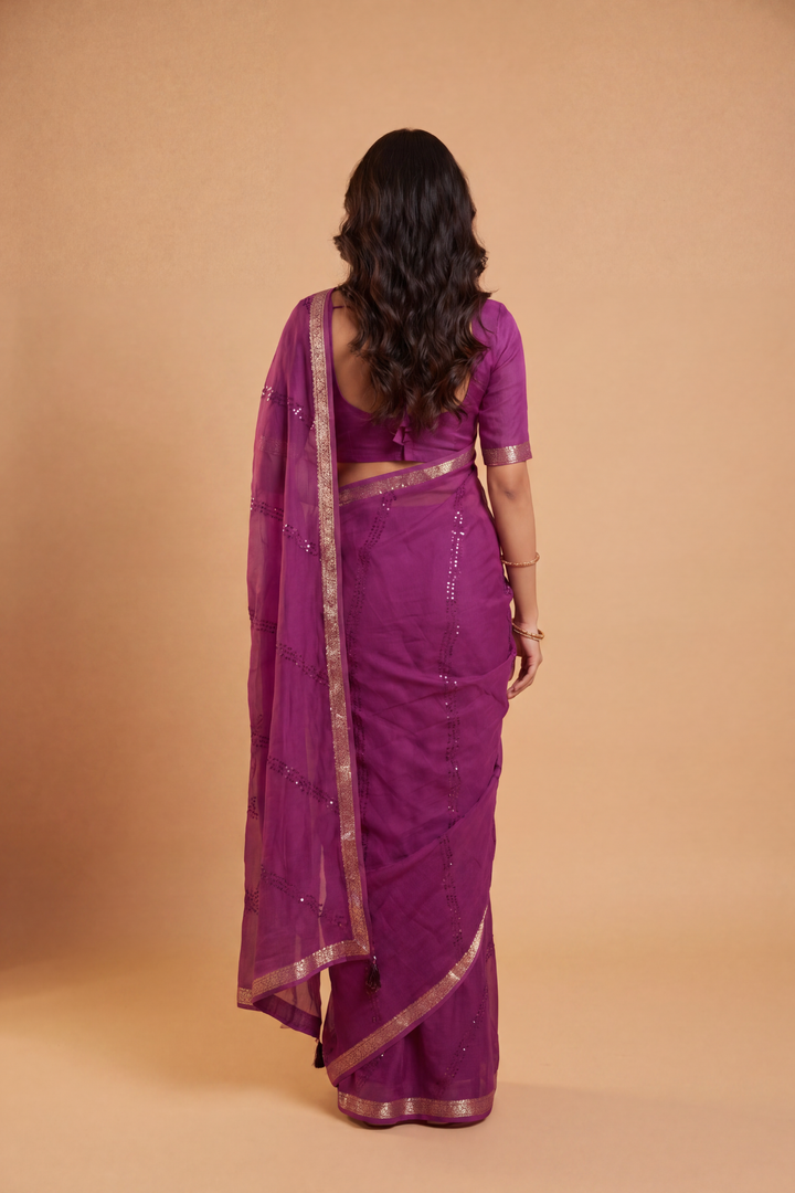 Banarasi Chinon Saree with Swarovski, Zari work.