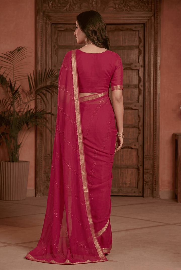 Banarasi Chinon Saree with Swarovski, Zari work.