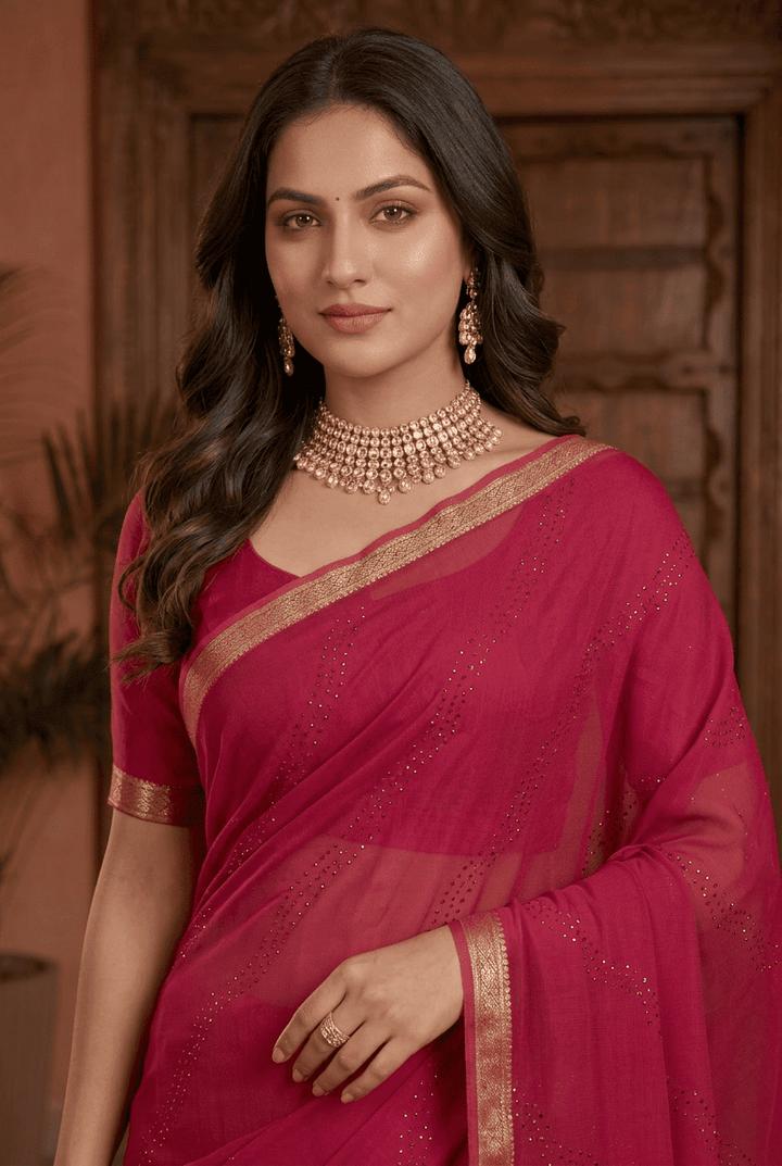 Banarasi Chinon Saree with Swarovski, Zari work.