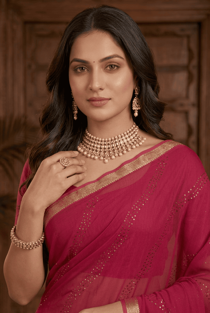 Banarasi Chinon Saree with Swarovski, Zari work.