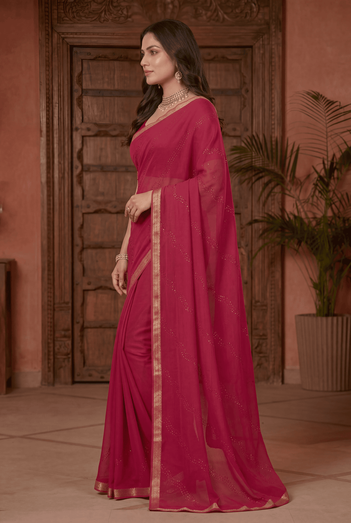 Banarasi Chinon Saree with Swarovski, Zari work.