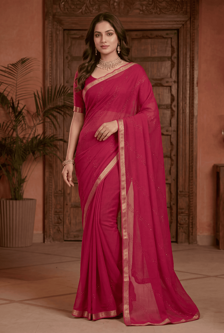 Banarasi Chinon Saree with Swarovski, Zari work.