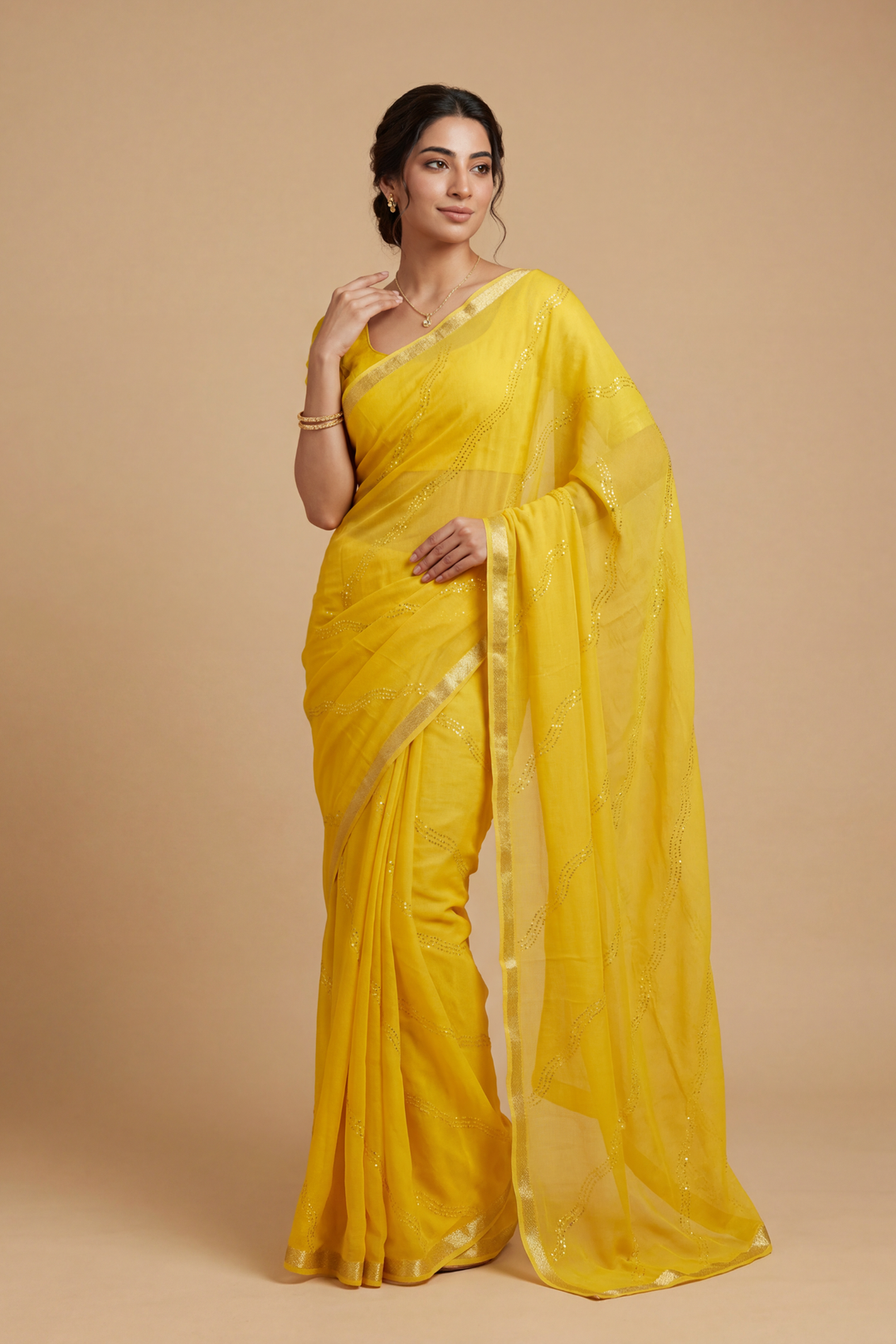 Banarasi Chinon Saree with Swarovski, Zari work.