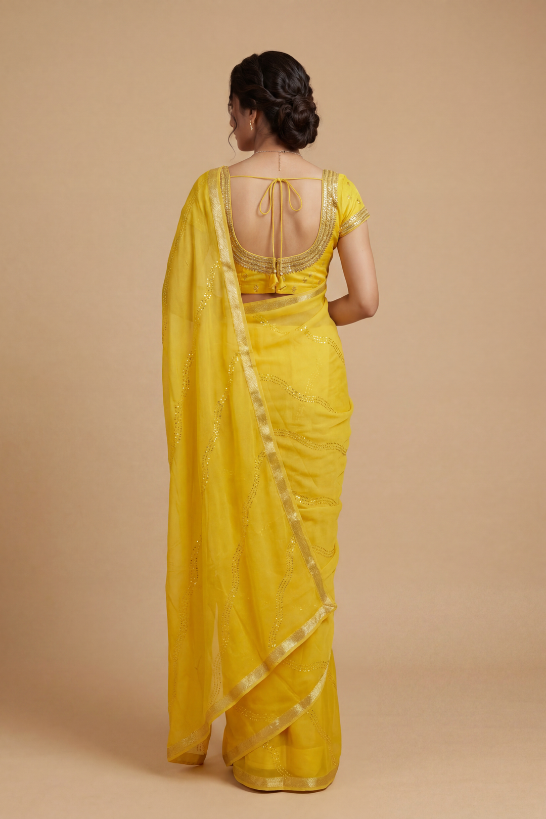 Banarasi Chinon Saree with Swarovski, Zari work.