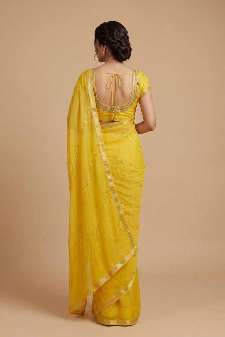 Banarasi Chinon Saree with Swarovski, Zari work.