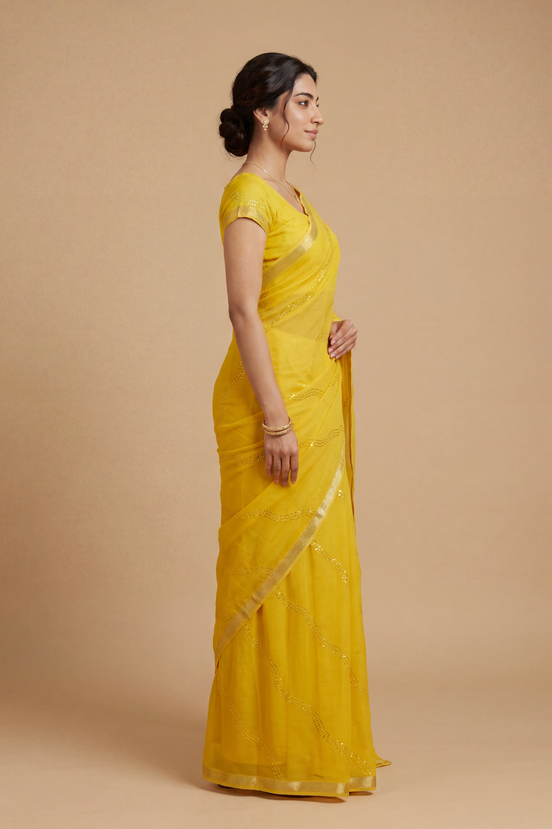 Banarasi Chinon Saree with Swarovski, Zari work.