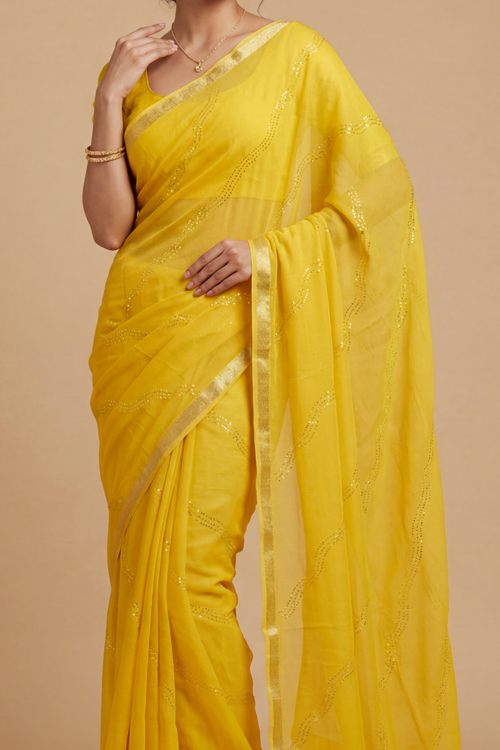 Banarasi Chinon Saree with Swarovski, Zari work.