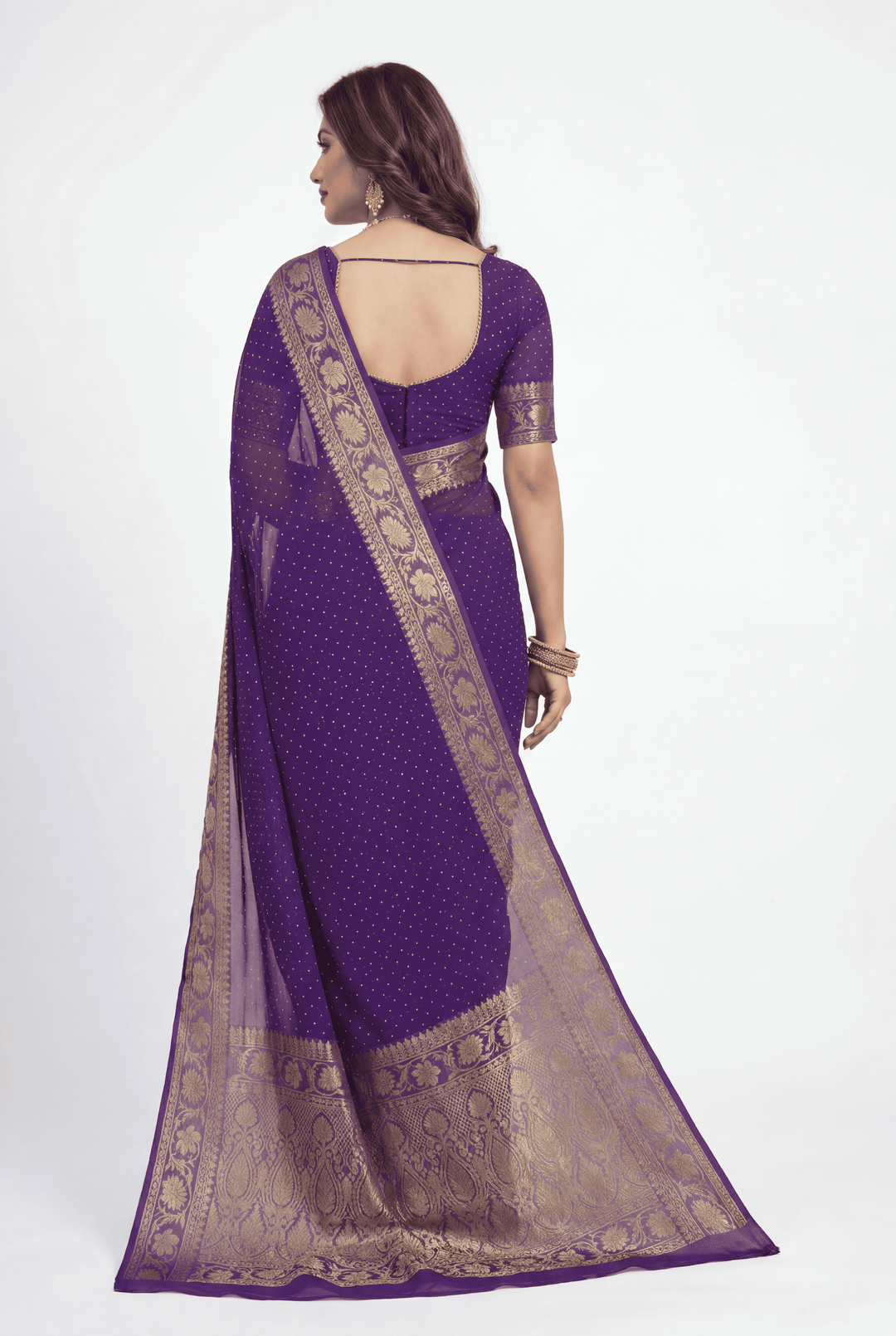 Banarasi Chinon Saree with Swarovski, Zari work.