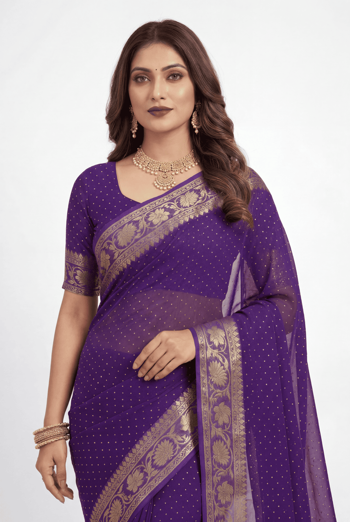 Banarasi Chinon Saree with Swarovski, Zari work.