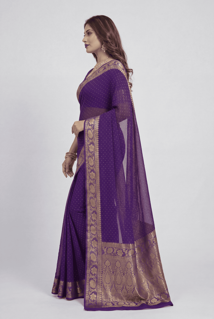 Banarasi Chinon Saree with Swarovski, Zari work.