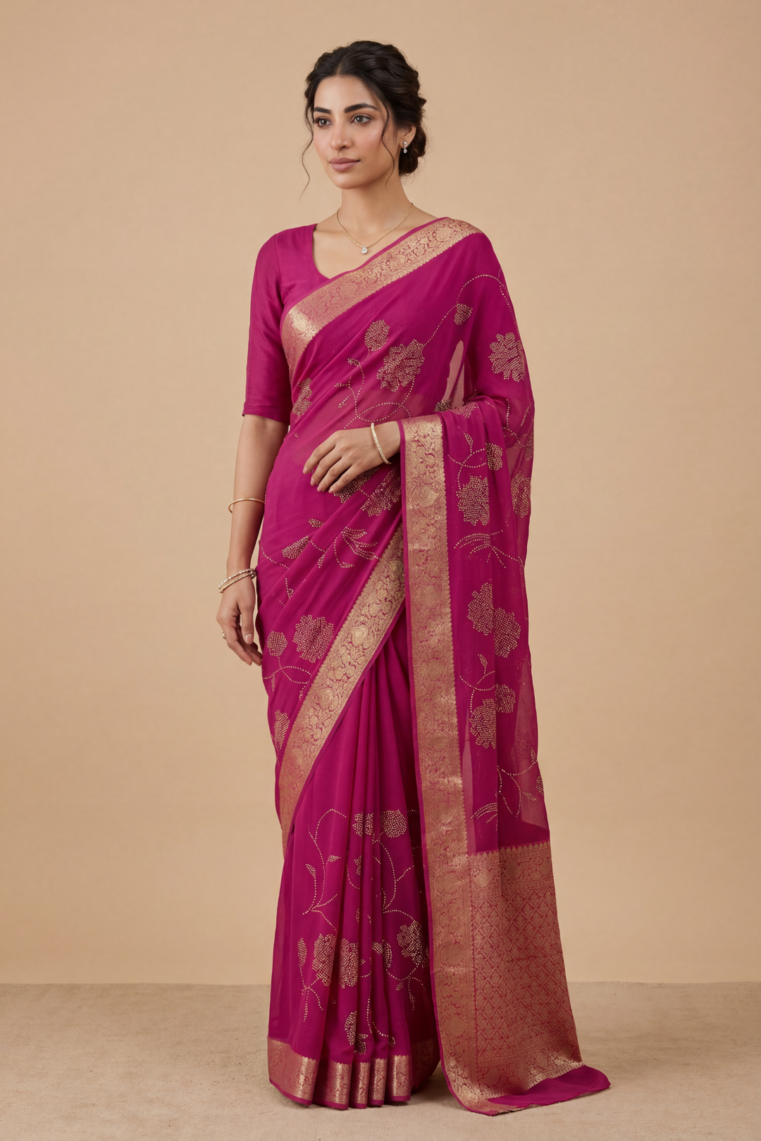 Banarasi Chinon Saree with Swarovski, Zari work.