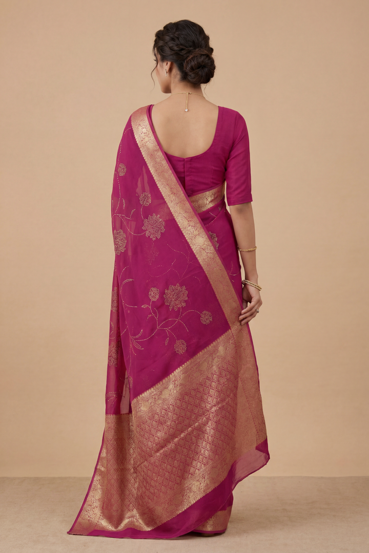 Banarasi Chinon Saree with Swarovski, Zari work.