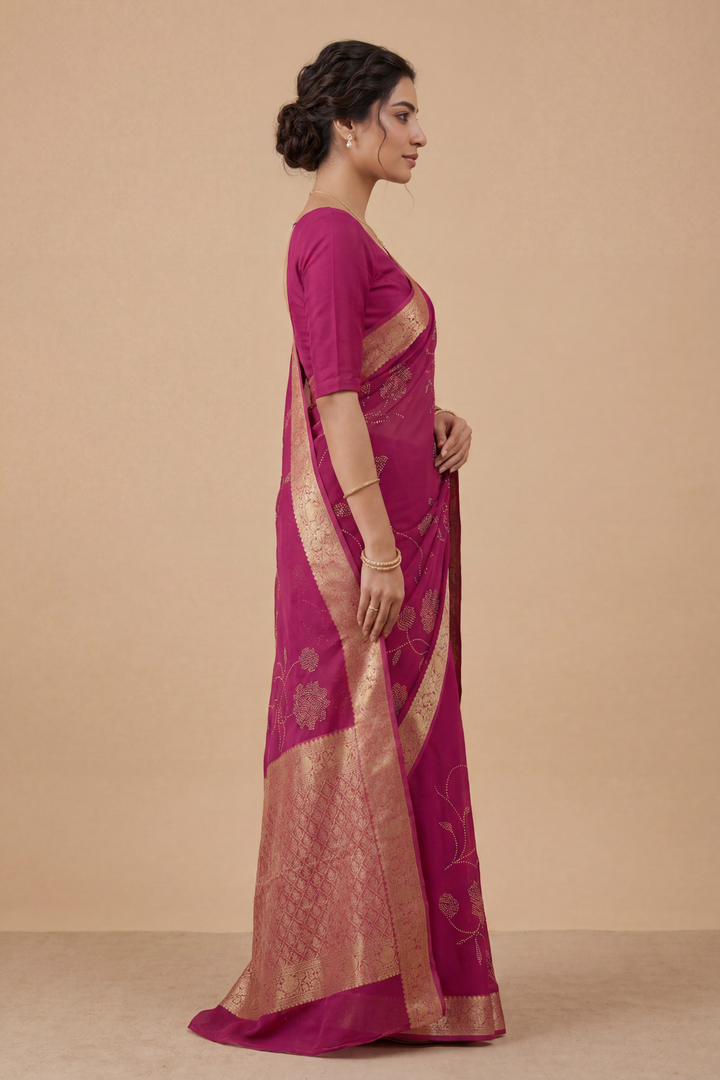 Banarasi Chinon Saree with Swarovski, Zari work.