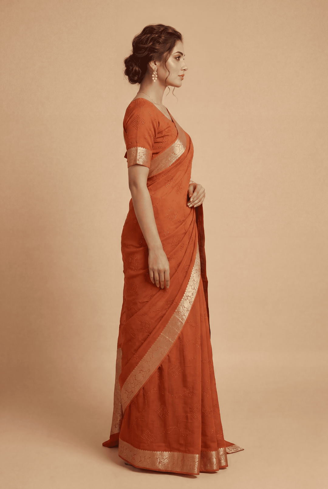 Banarasi Chinon Saree with Swarovski, Zari work.