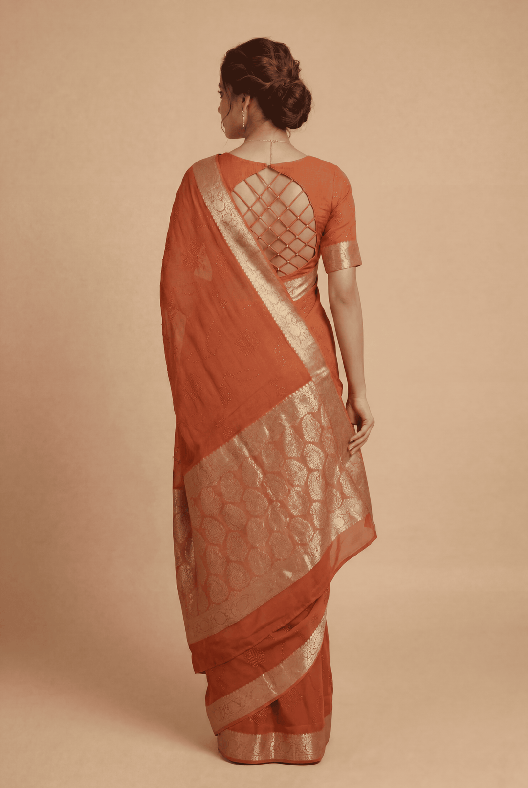 Banarasi Chinon Saree with Swarovski, Zari work.