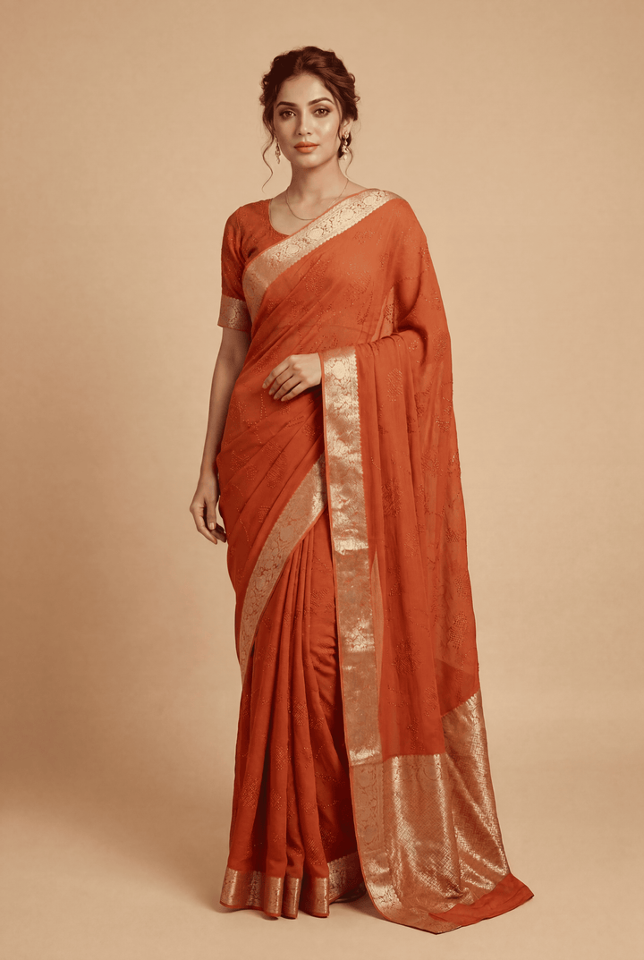 Banarasi Chinon Saree with Swarovski, Zari work.
