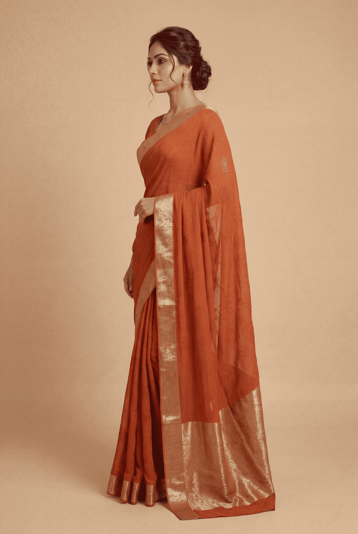 Banarasi Chinon Saree with Swarovski, Zari work.