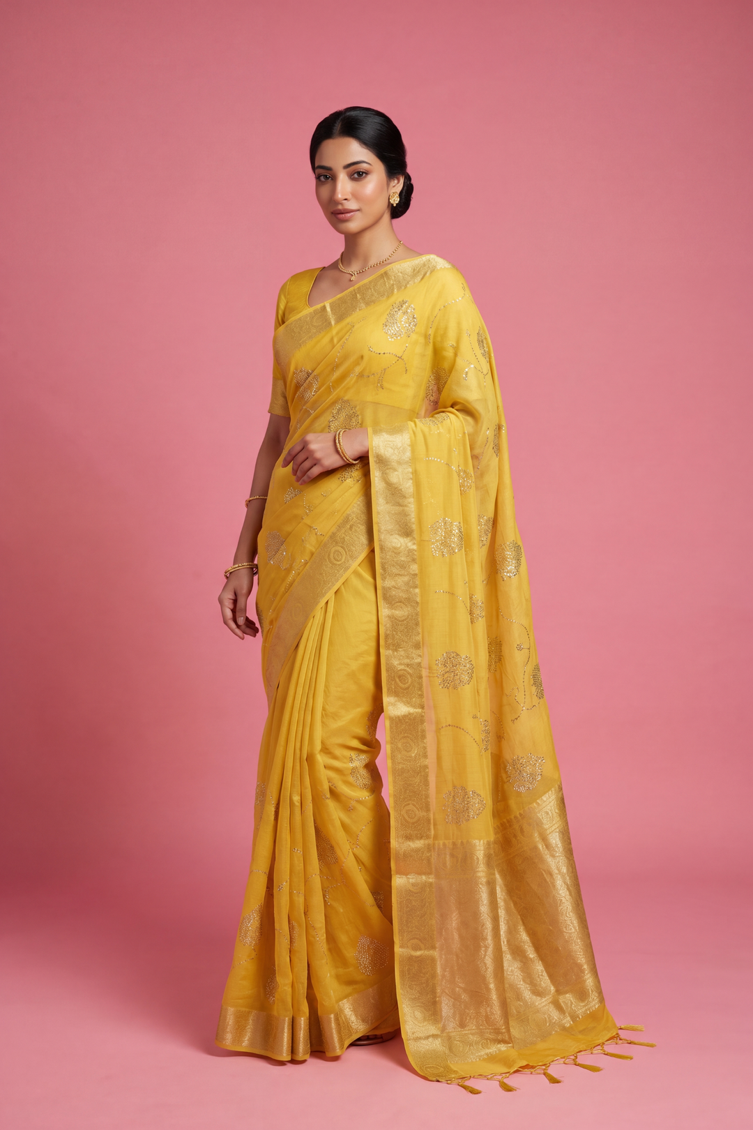 Banarasi Chinon Saree with Swarovski, Zari work.