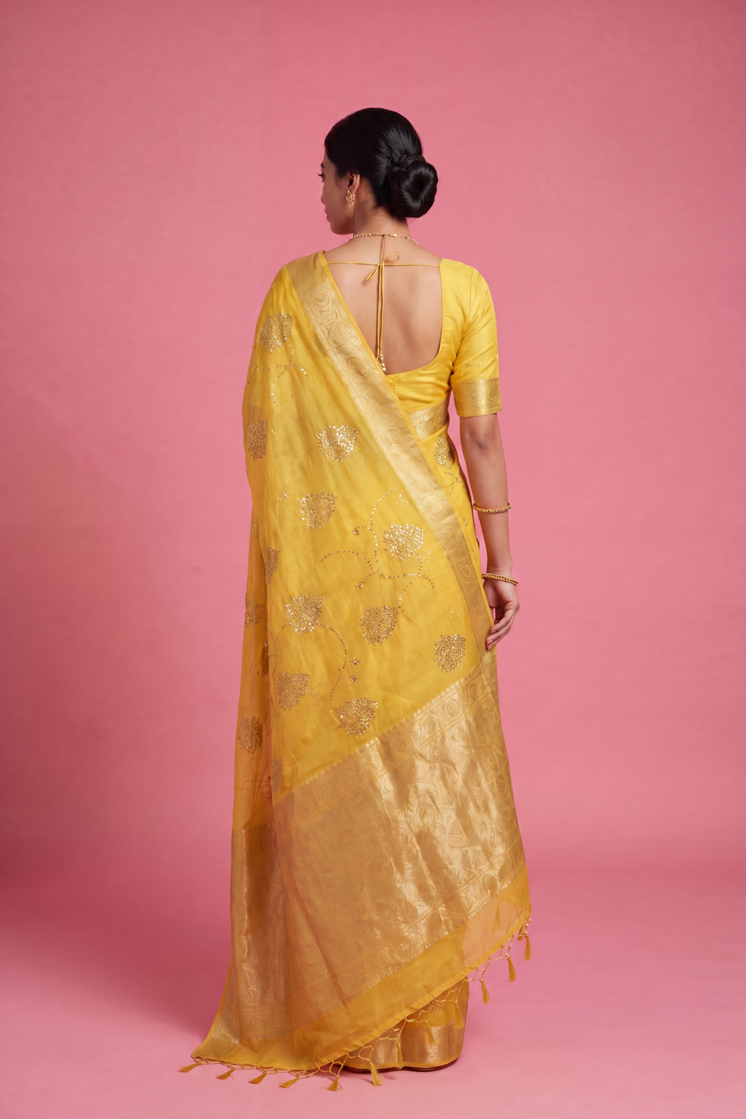Banarasi Chinon Saree with Swarovski, Zari work.