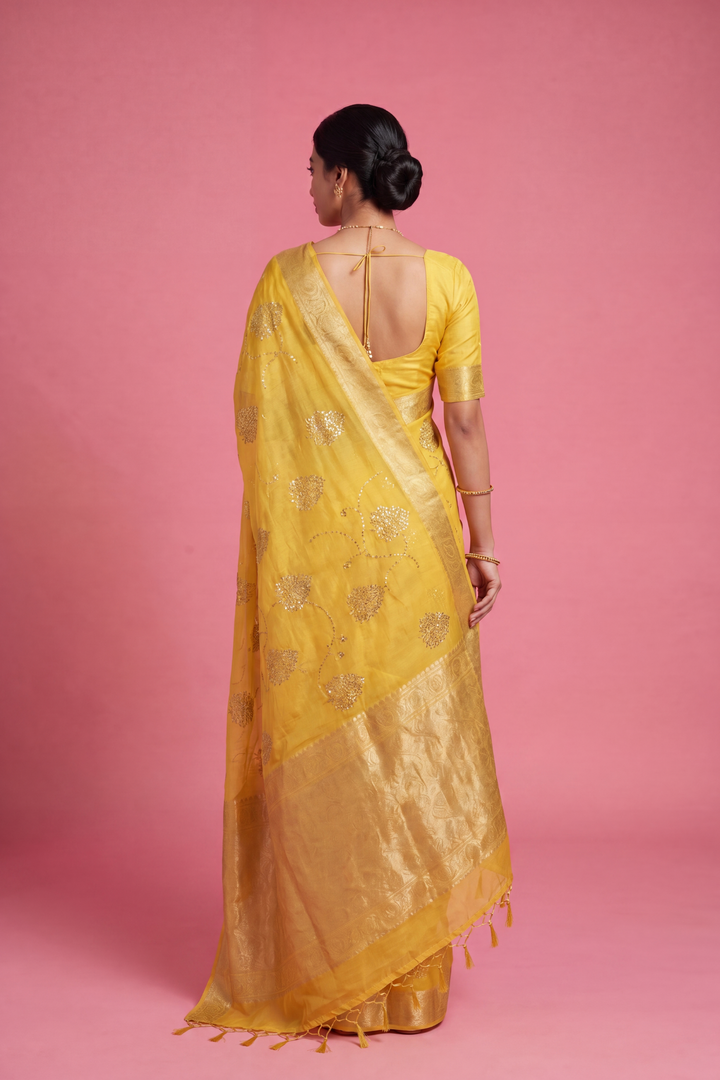 Banarasi Chinon Saree with Swarovski, Zari work.