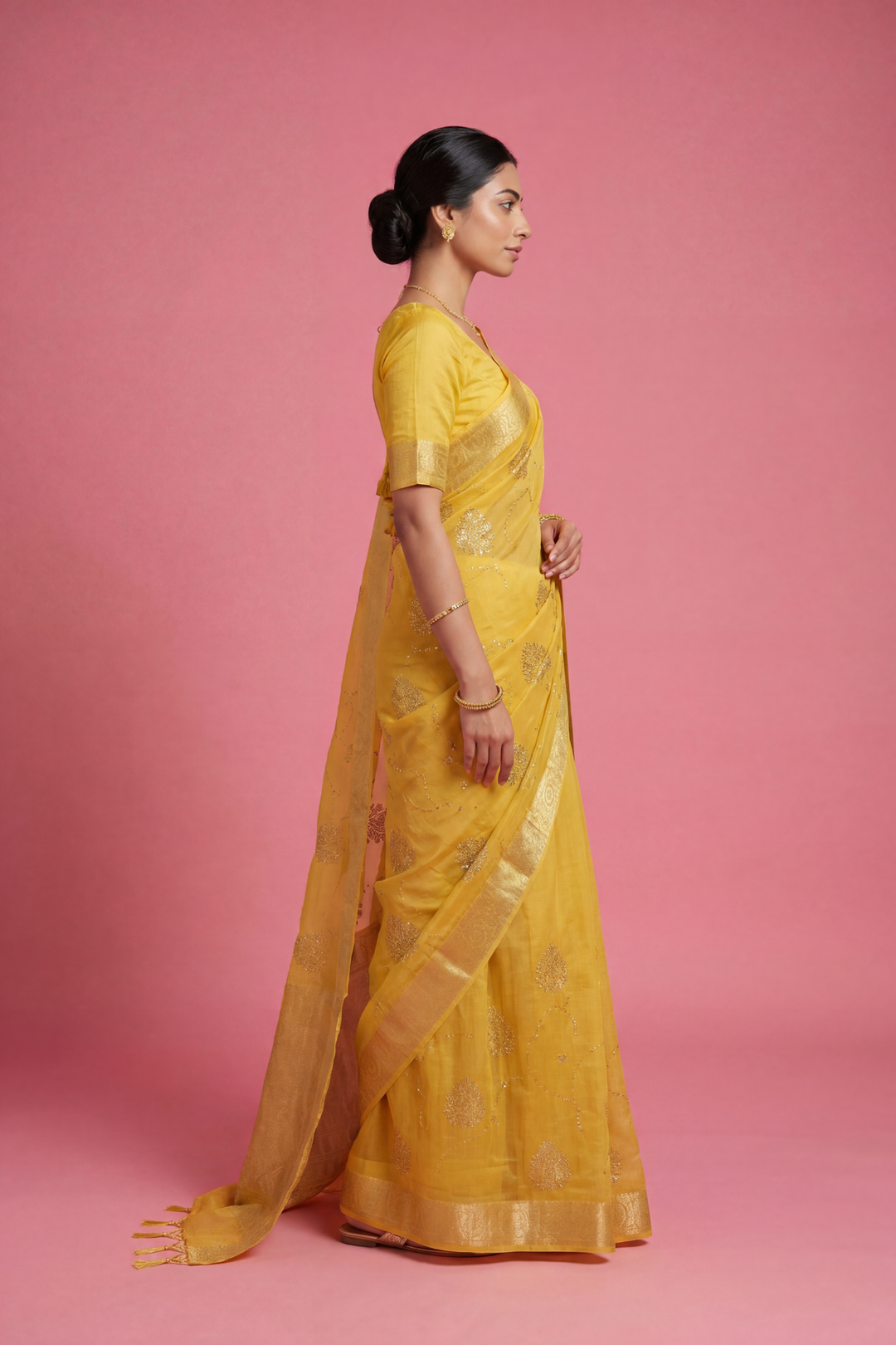 Banarasi Chinon Saree with Swarovski, Zari work.