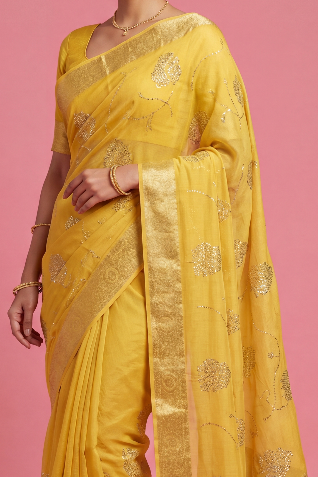 Banarasi Chinon Saree with Swarovski, Zari work.