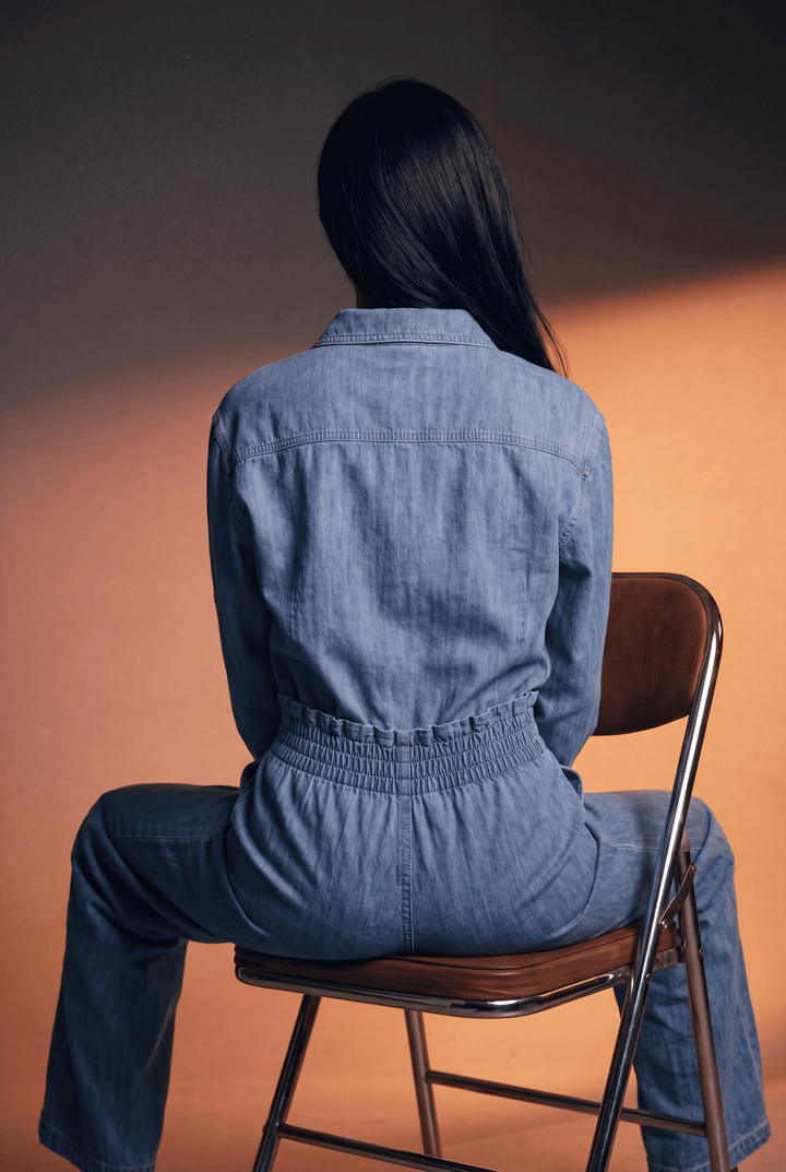 Dark Blue Denim Embroidered Co-Ord Set & Relaxed Fit Shirt with Wide-Leg Pant
