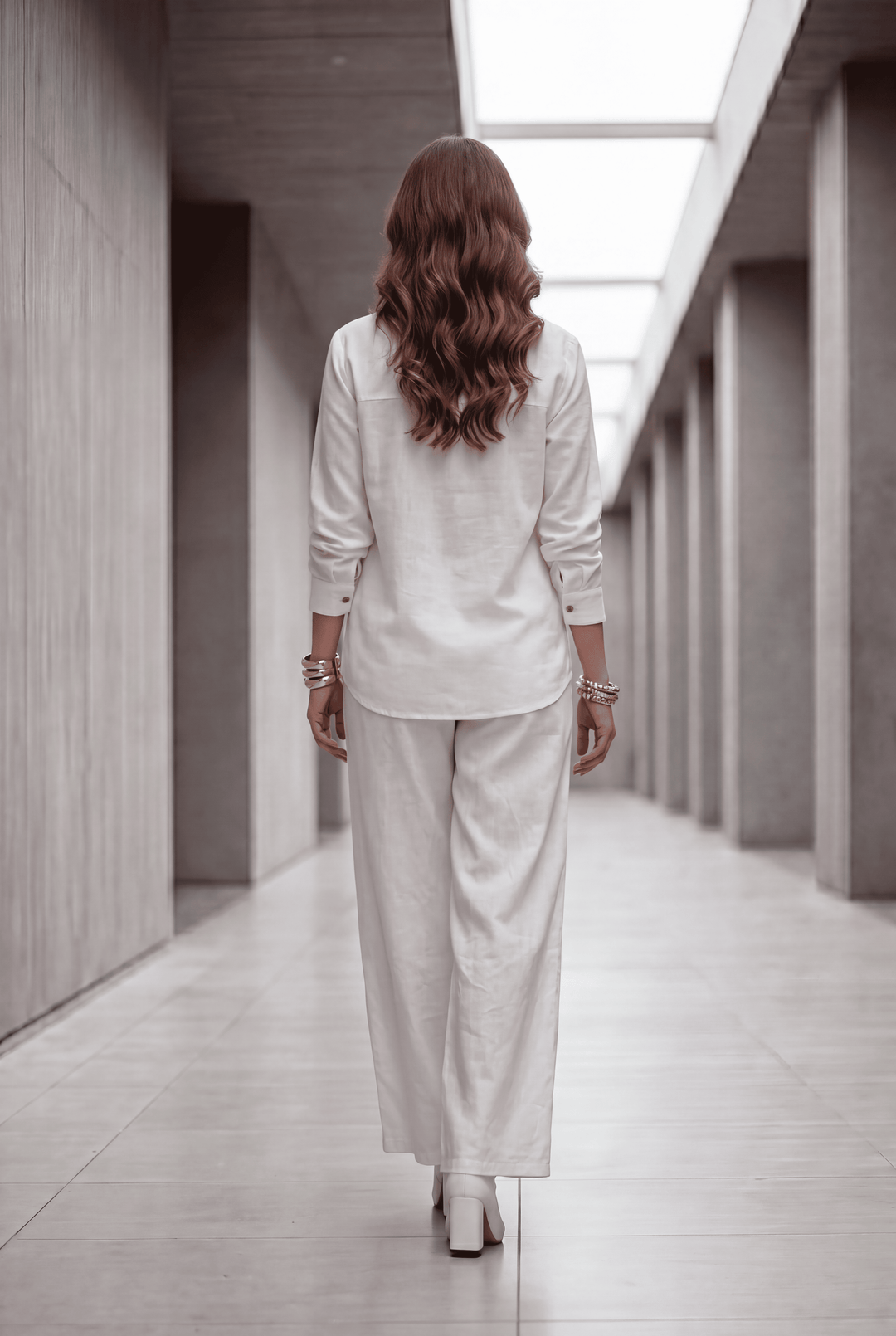 White Embroidered Denim Shirt & Straight-Fit Pant Co-Ord Set